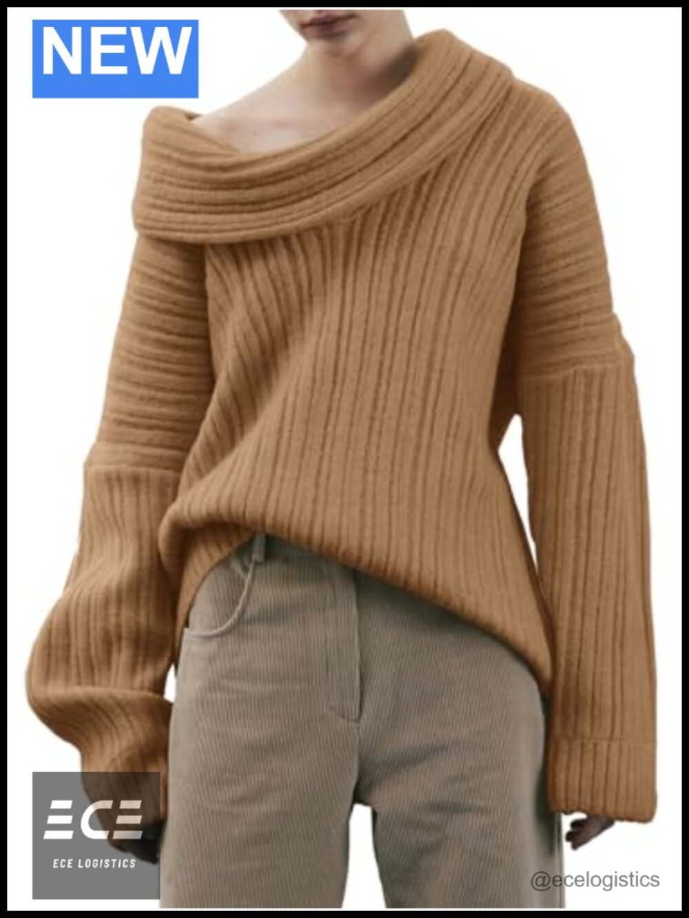 Saodimallsu Womens Off The Shoulder Sweater Oversized Batwing Boat Neck Knit